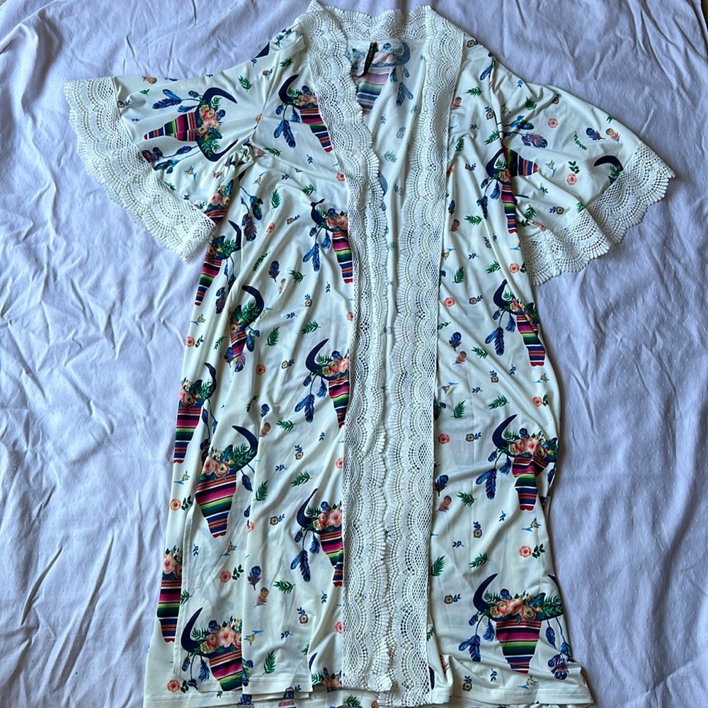 White with lace silk cardigan